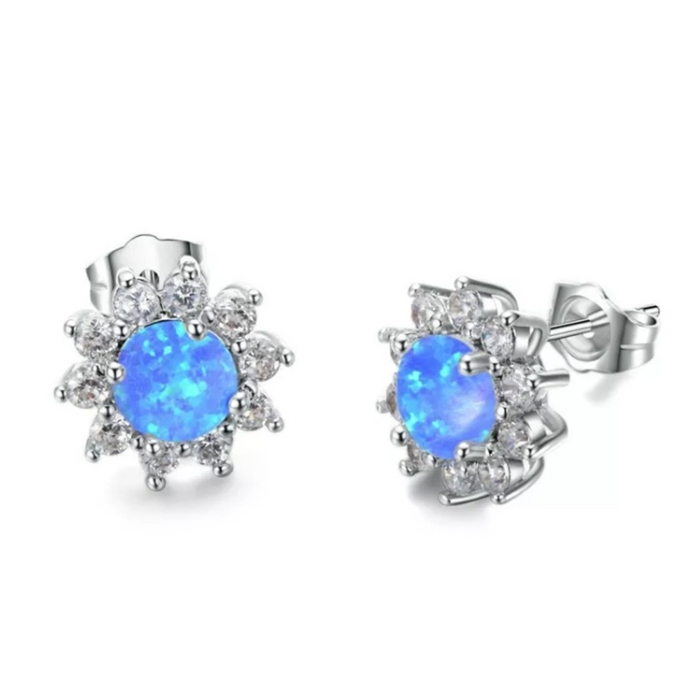 BRAND NEW .925 STERLING SILVER BLUE  OPAL EARRINGS